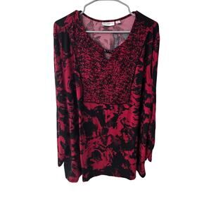 Susan Graver Red and Black Print Stretchy Blouse - 3X